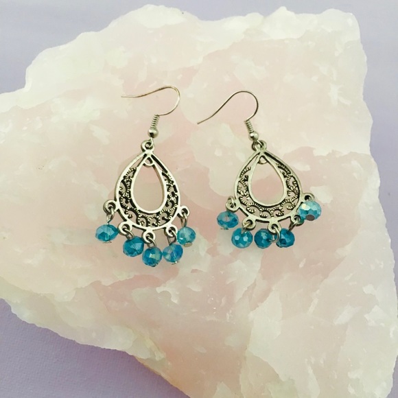 Earrings Tibetan Silver Glass Bead Boho Blue Womens Jewellery NWT - Picture 3 of 3